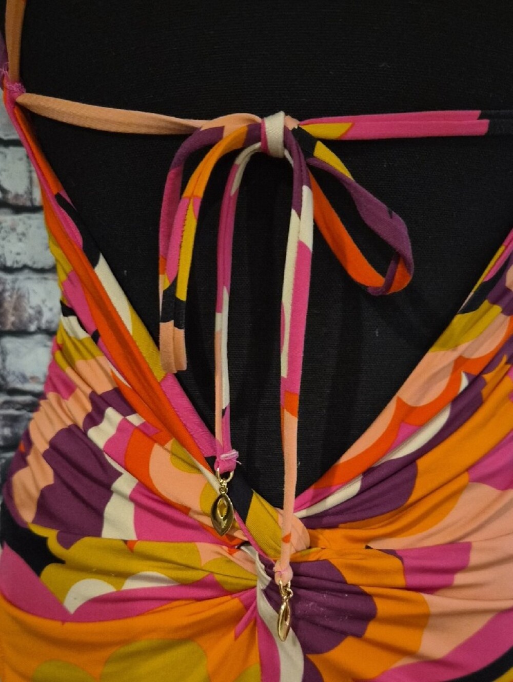 Vibrant Pink Orange Floral-Pattern Women's Bathing Suit - Picture 6 of 9